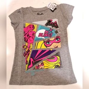 🔥SALE🔥 Barbie Superhero Sparkly Gray Girl's Short Sleeved T-shirt NWT Size 4